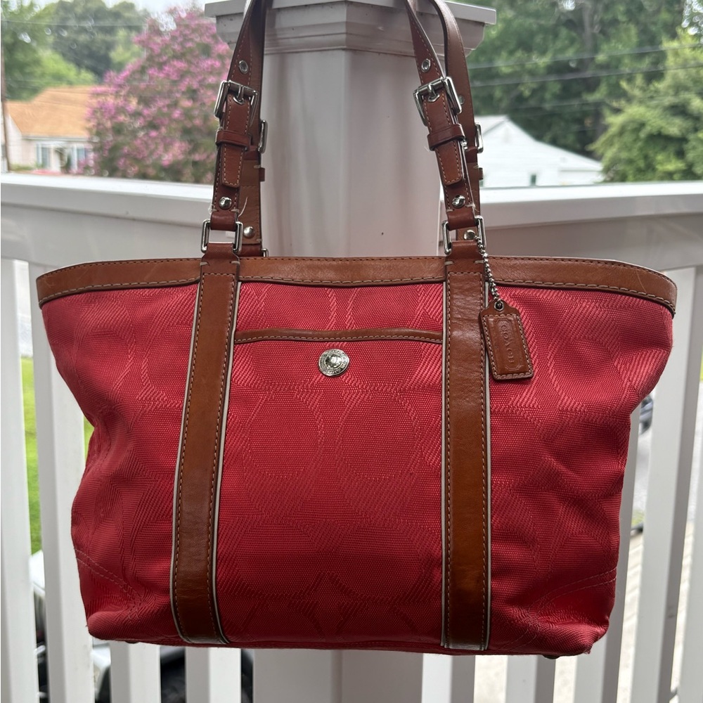 Coach Pink Tote Bag with Brown Straps